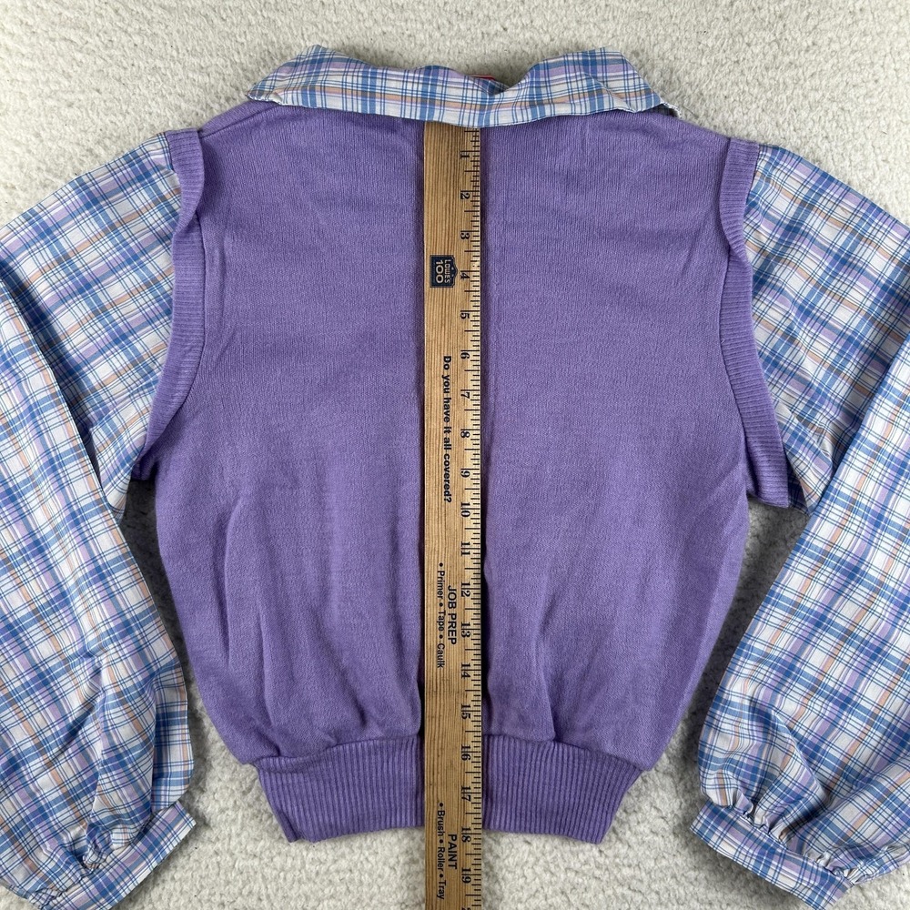 Vintage COOKIE'S CORNER Sweater Womens 14 Plaid Collar Balloon Sleeve 70s 80s - Picture 8 of 11